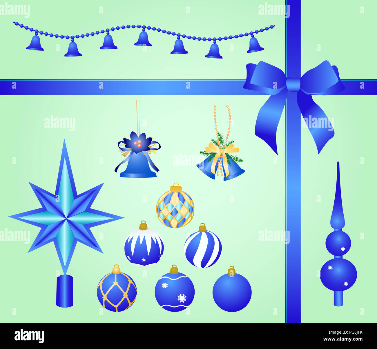Conjunto de blue Adornos para navidad y año nuevo Foto de stock