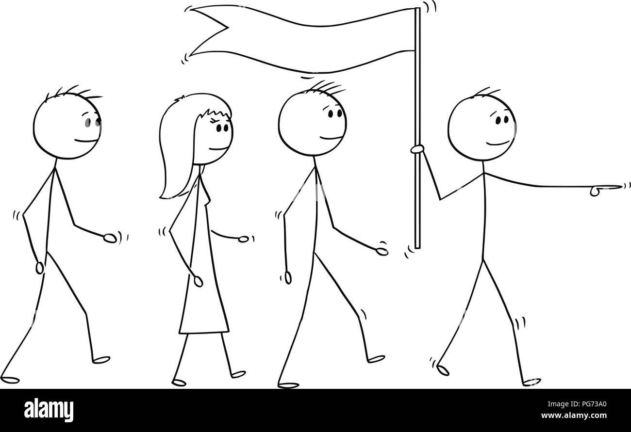 Caricatura De Lider Con Bandera Dirigiendo Un Equipo De Personas De Negocios Imagen Vector De Stock Alamy