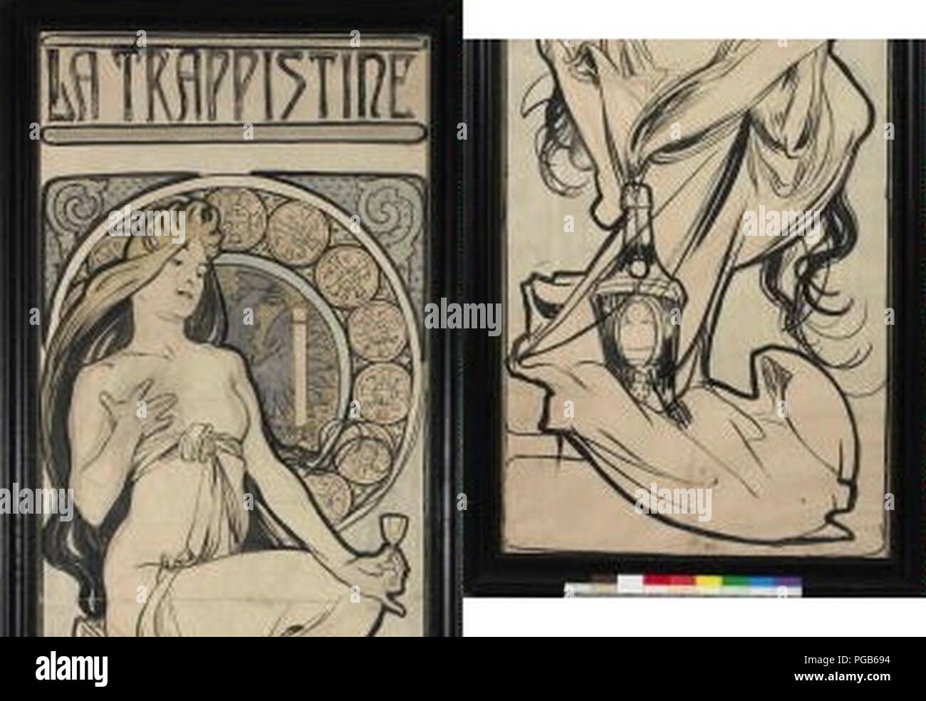 Autor Alfons Mucha 24.7.1860-14.7.1939 - La Trappistine - navrh na plakat. Foto de stock