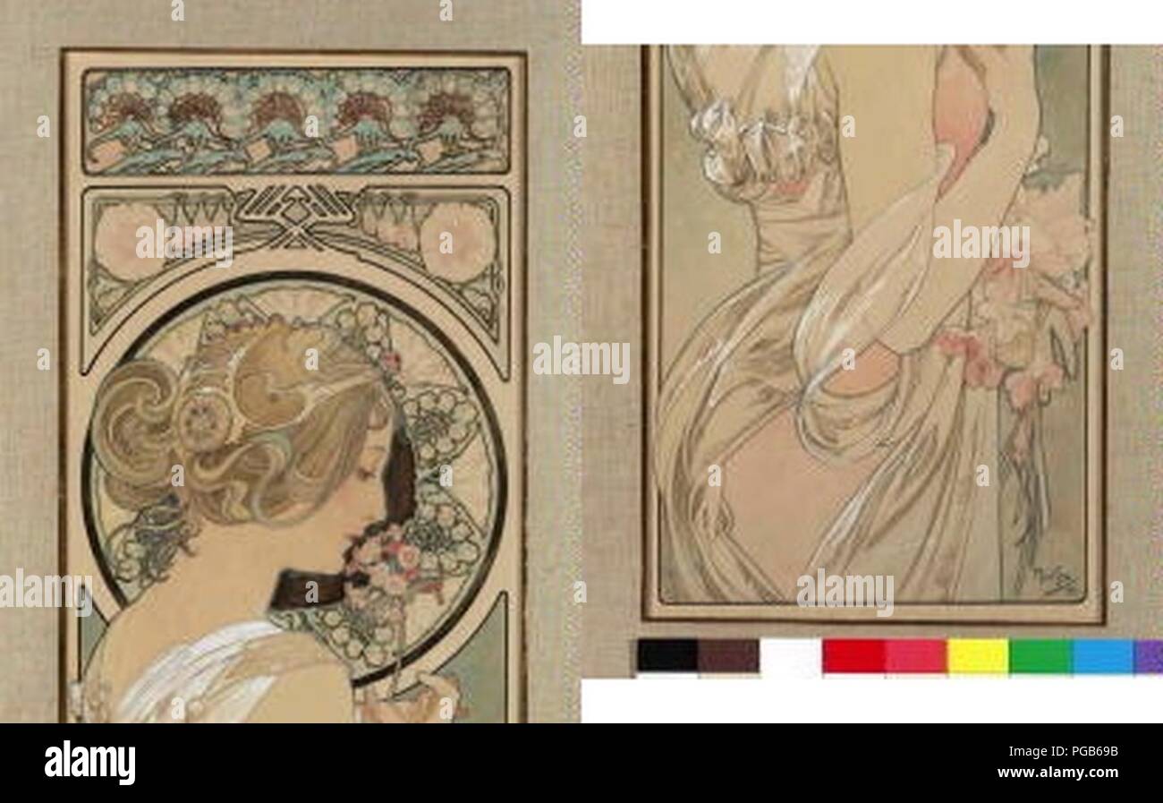 Autor Alfons Mucha 24.7.1860-14.7.1939 - pano Petrklic Navrh na. Foto de stock