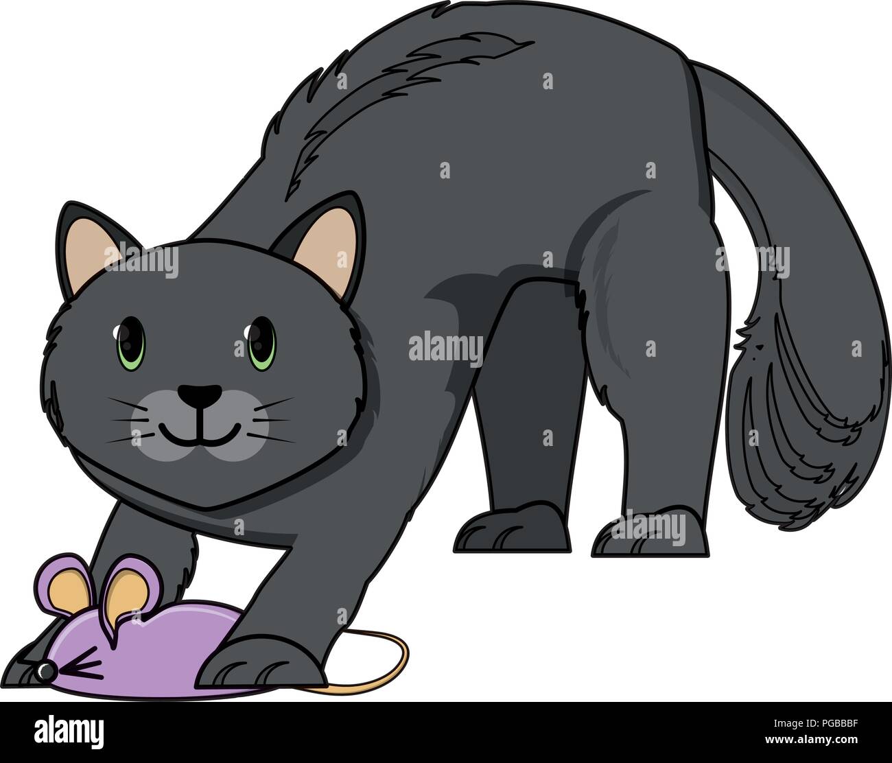 Lindo Gato jugando con el mouse toy sobre fondo blanco, ilustración vectorial Ilustración del Vector