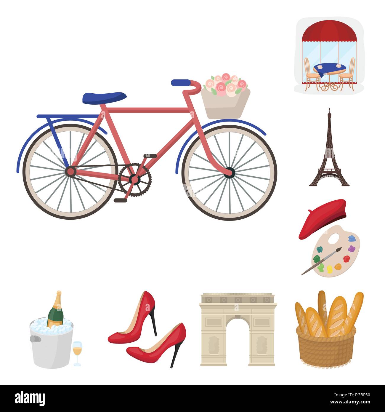 País Francia cartoon iconos en conjunto para el diseño. Francia y