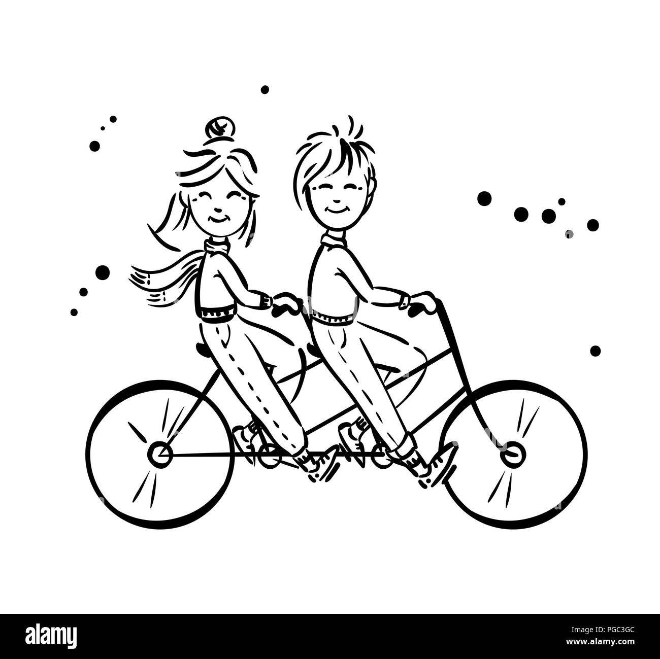 Bicicleta tándem vieja pareja caballo ancianos sanos y dibujo vectorial  aislado en blanco Imagen Vector de stock - Alamy