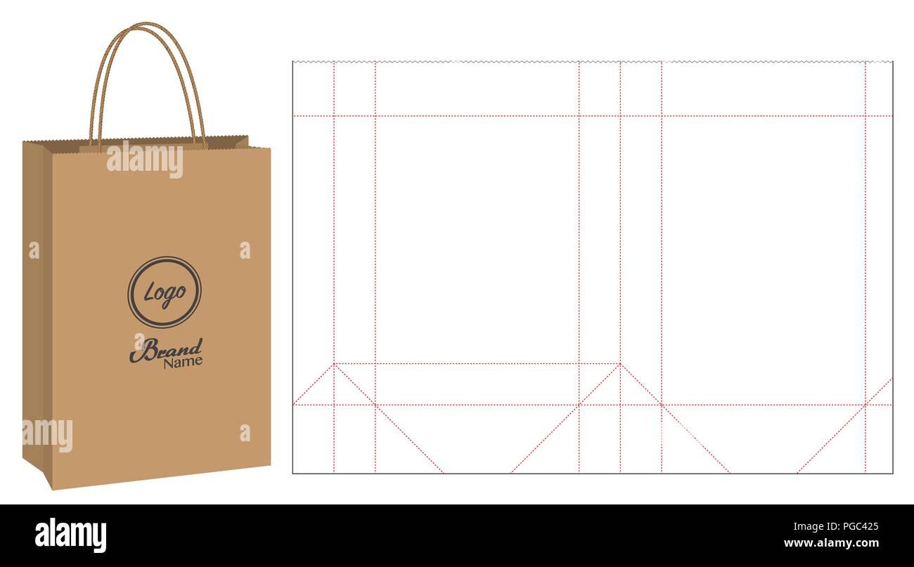 Interpretación representante Pepino Bolsa de papel de embalaje y troqueladas maqueta bolsa 3d Imagen Vector de  stock - Alamy