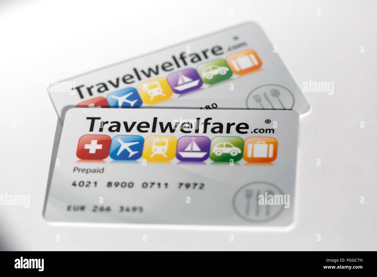 Viajes tarjetas Bienestar Bienestar.travel ofrecen visa autorizada 'tarjeta regalo' vales estilo incorporando la tecnología de banda magnética. Foto de stock