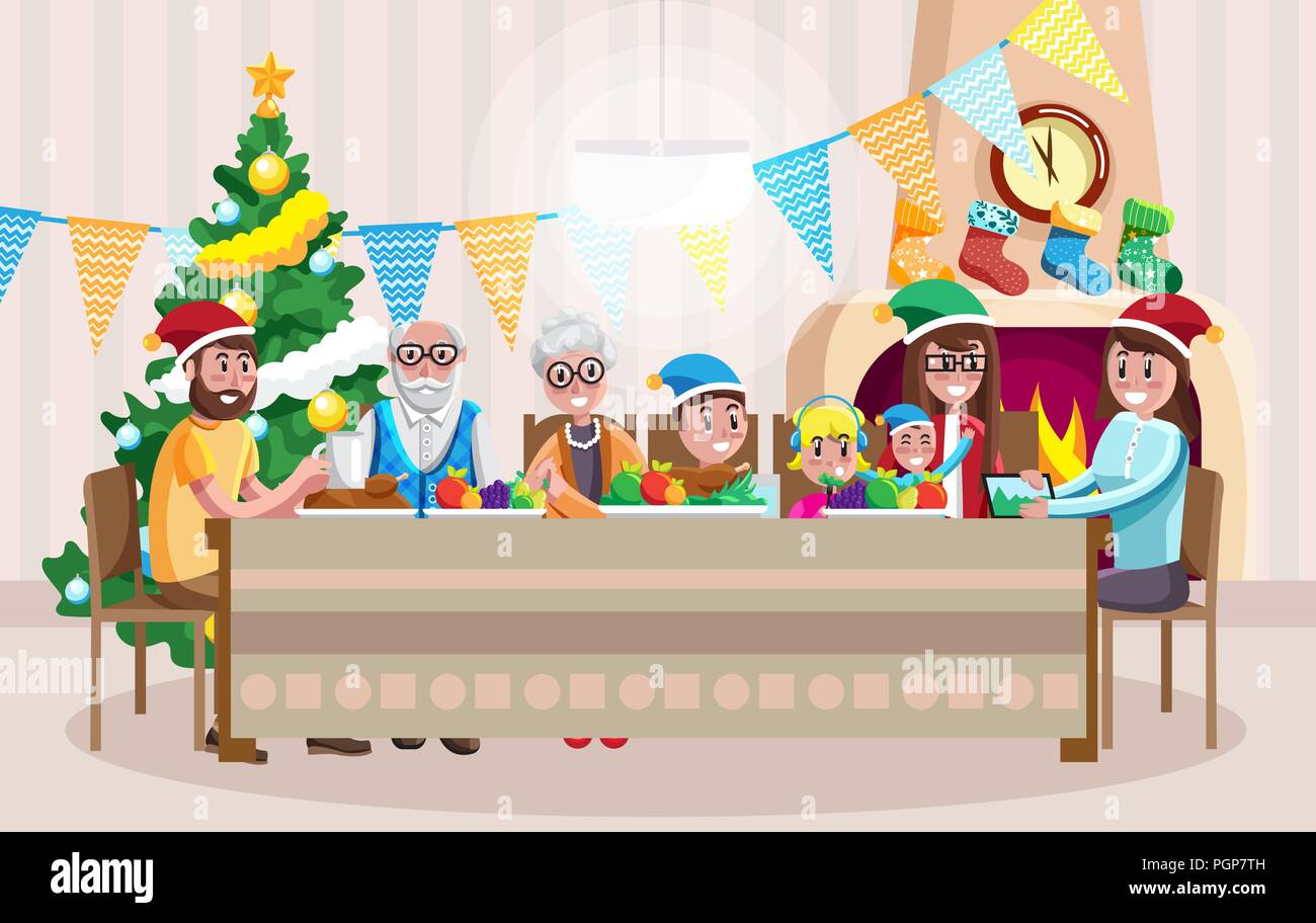 Familia Feliz celebrando la Navidad Imagen Vector de stock - Alamy