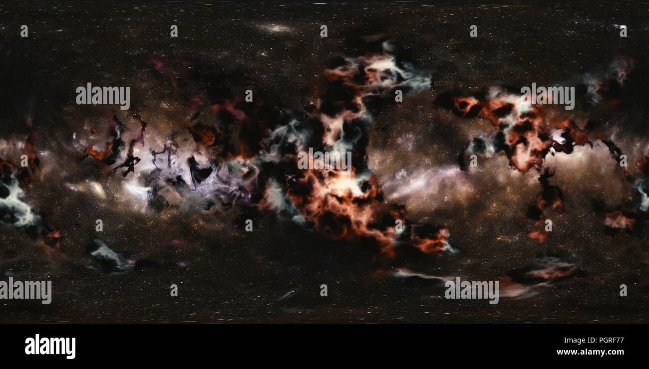 Mapa de entorno espacial HDRI, panorama esférico con estrellas de fondo y Nebula (360 grados mapa equirectangular, ilustración 3d) Foto de stock