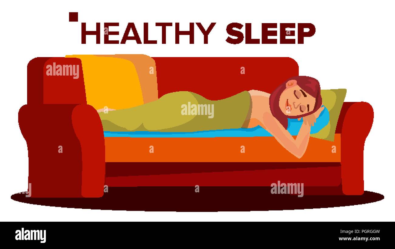 Vector mujer durmiendo pacíficamente. Descansando en la habitación