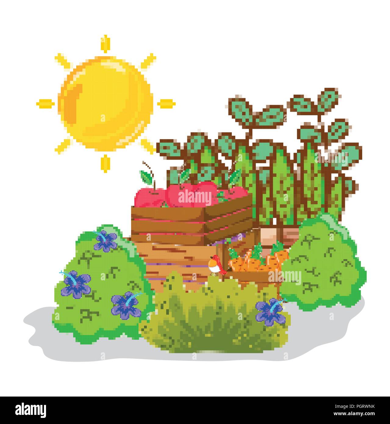 Cosecha de la granja pixelados dibujos animados Imagen Vector de stock -  Alamy