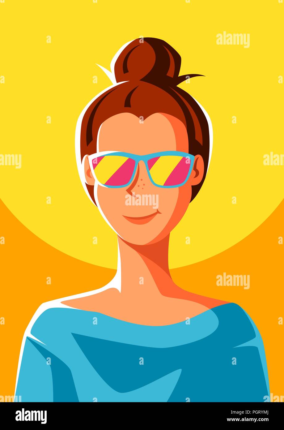 Linda chica con gafas de sol Imagen Vector stock - Alamy