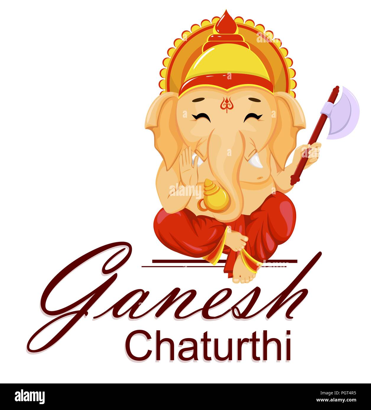 Feliz Ganesh Chaturthi tarjeta de felicitación para el festival tradicional de la India. El Señor Ganesha en el estilo de dibujos animados. Ilustración vectorial. Ilustración del Vector