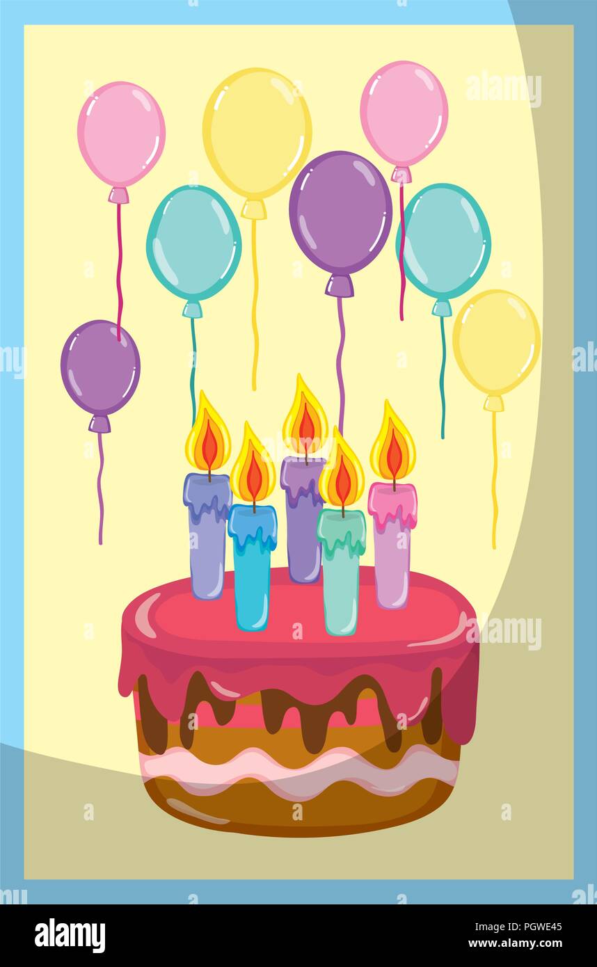 Bastidor de torta con velas y globos cumpleaños Imagen Vector de stock -  Alamy