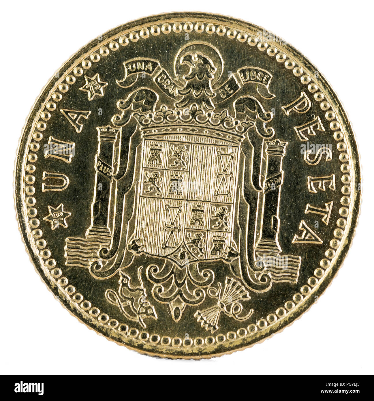 Antigua moneda española de 1 peseta, Francisco Franco. El año 1966, 19 de  73 en las estrellas. Retroceso Fotografía de stock - Alamy