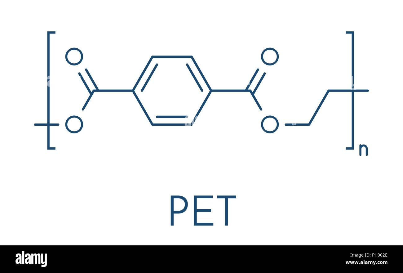 Acechar Jardines gradualmente Tereftalato de polietileno (PET, Pete) de plástico de poliéster, la estructura  química. Se utiliza principalmente en fibras sintéticas y botellas de  plástico. Fórmula esquelética Imagen Vector de stock - Alamy