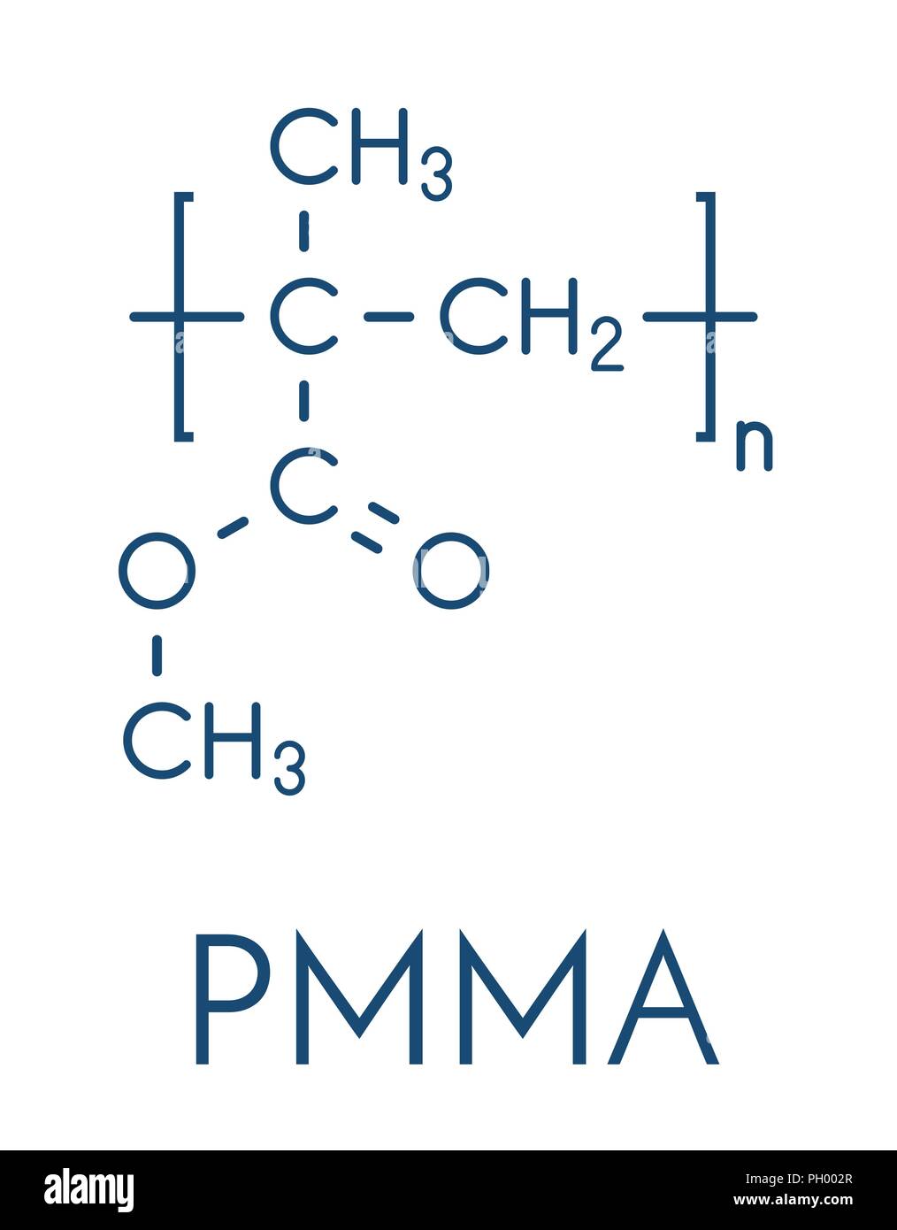 Vidrio acrílico o poli(metacrilato de metilo), estructura química. La PMMA  es el componente de pintura acrílica (látex) y cristal acrílico. Fórmula  esquelética Imagen Vector de stock - Alamy