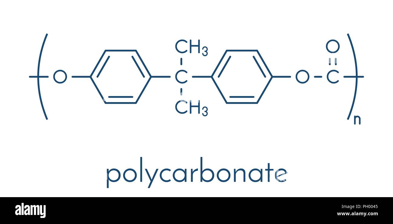 Es operación Importancia Plástico de policarbonato (PC), la estructura química. Hecha de fosgeno y  bisfenol A. fórmula esquelética Imagen Vector de stock - Alamy