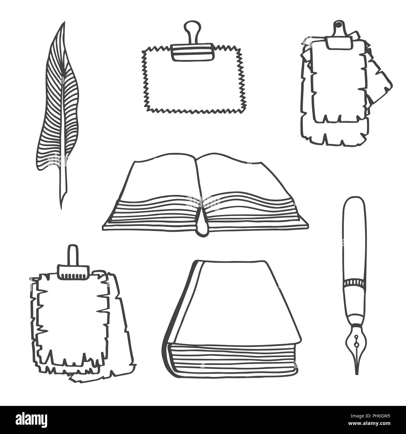 Dibujado a mano libros antiguos. Bosquejo de la literatura de la vieja  escuela. Ilustración vectorial Imagen Vector de stock - Alamy