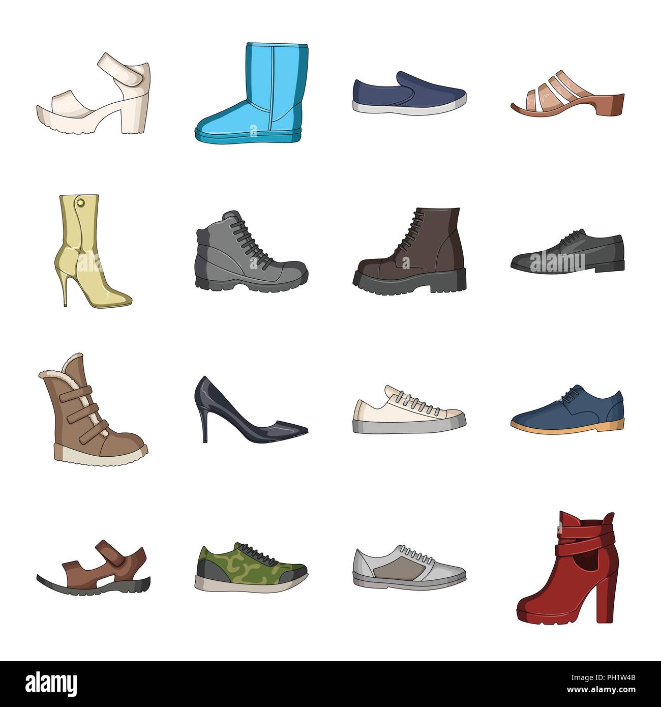 Zapatillas diferentes iconos animados en conjunto para el diseño. Hombres y  zapatos de mujer símbolo vector stock ilustración Imagen Vector de stock -  Alamy