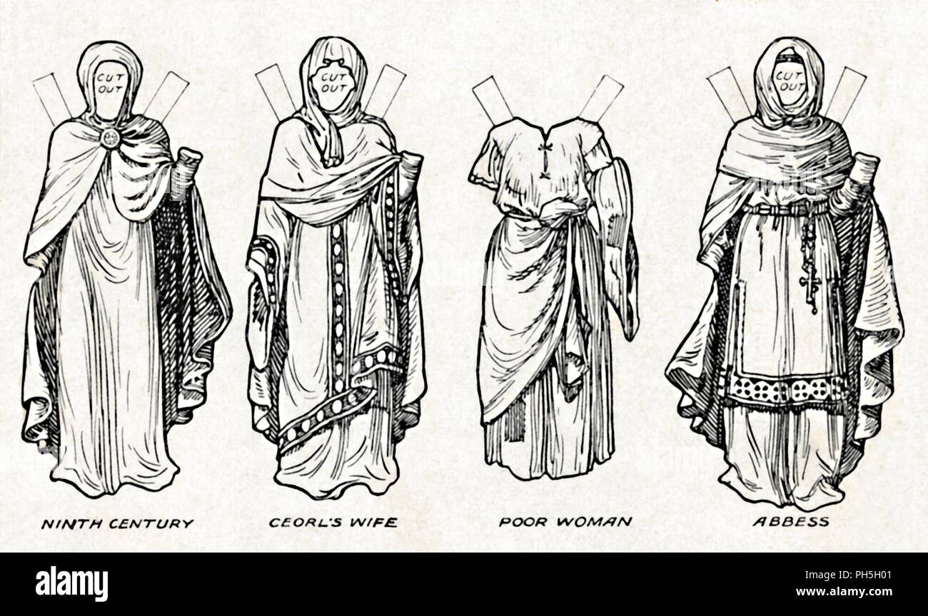 "La Galería de Trajes británico: ¿Cómo la gente vestida en tiempos anglosajones', C1934. Artista: Desconocido. Foto de stock