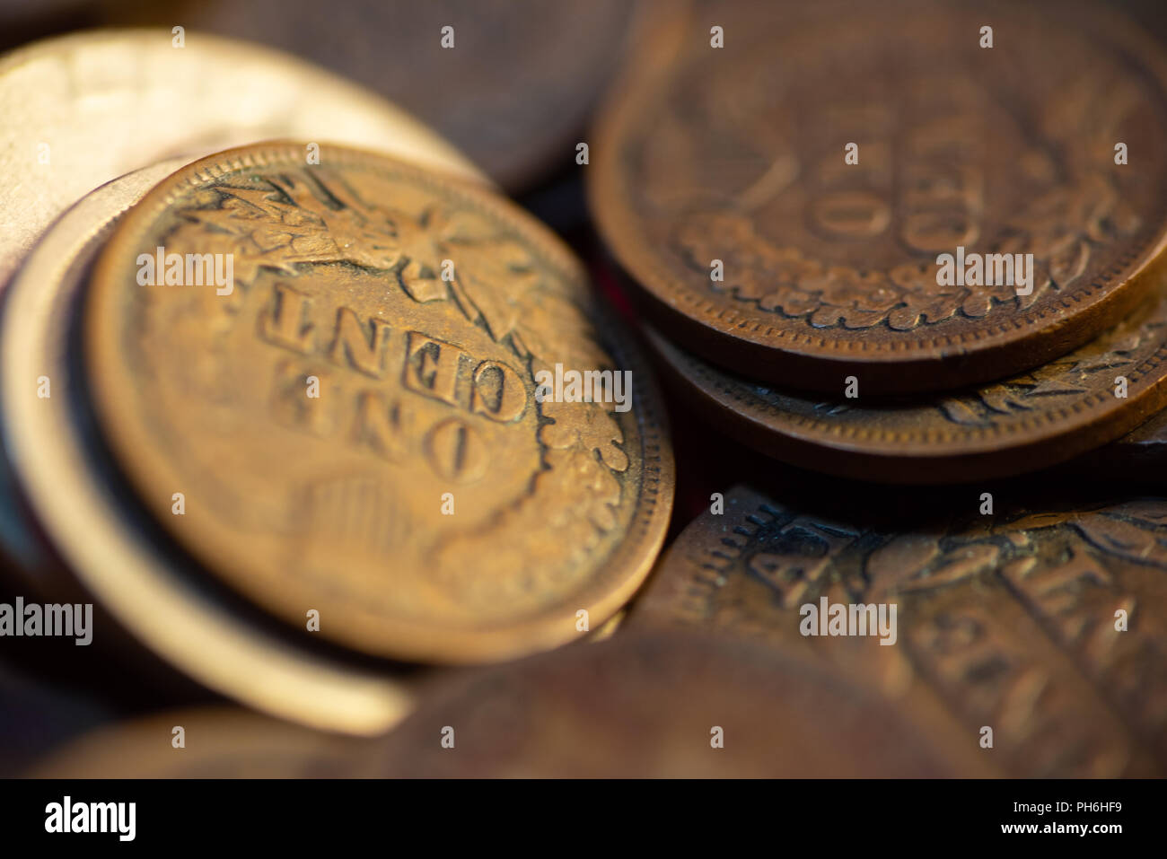 Las monedas de un centavo a partir de finales de 1800. Foto de stock