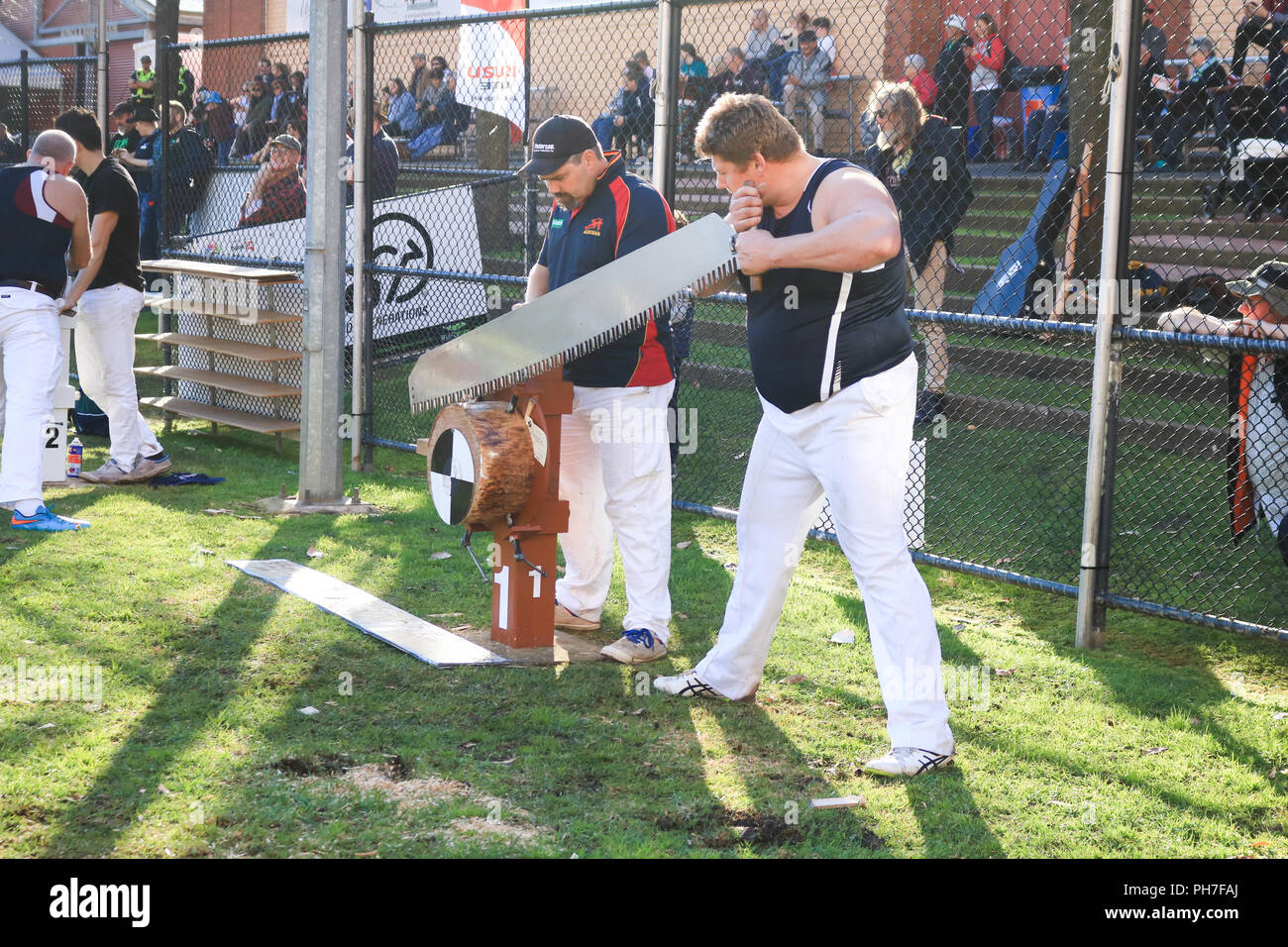 Adelaida Australia.El 31 de agosto de 2018. Los competidores tomar parte en madera cortando la competencia en el Royal Adelaide Show El evento agrícola anual dirigido por la Real Sociedad agrícola y hortícola de Australia Meridional se abre en el showgrounds desde el 31 de agosto-9 de septiembre exhibición de ganado, productos locales, concursos de cocina, animales, paseos, comida y entretenimiento Crédito: amer ghazzal/Alamy Live News Foto de stock