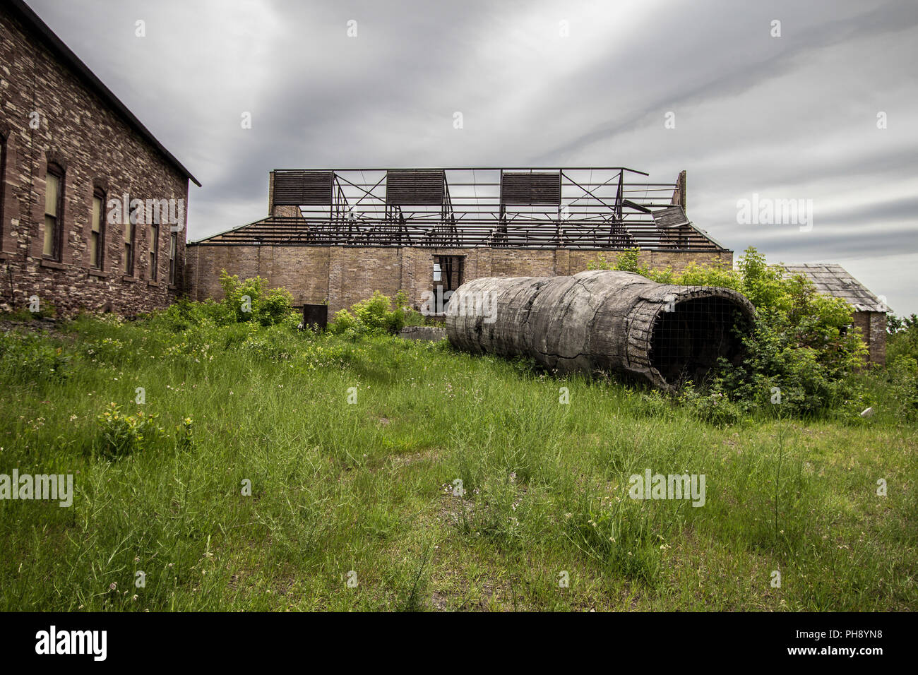 Edificios abandonados en la mina de cobre de Quincy en la Península Superior de Michigan. Este es un sitio de los Estados Unidos Keweenaw National Historic Park. Foto de stock
