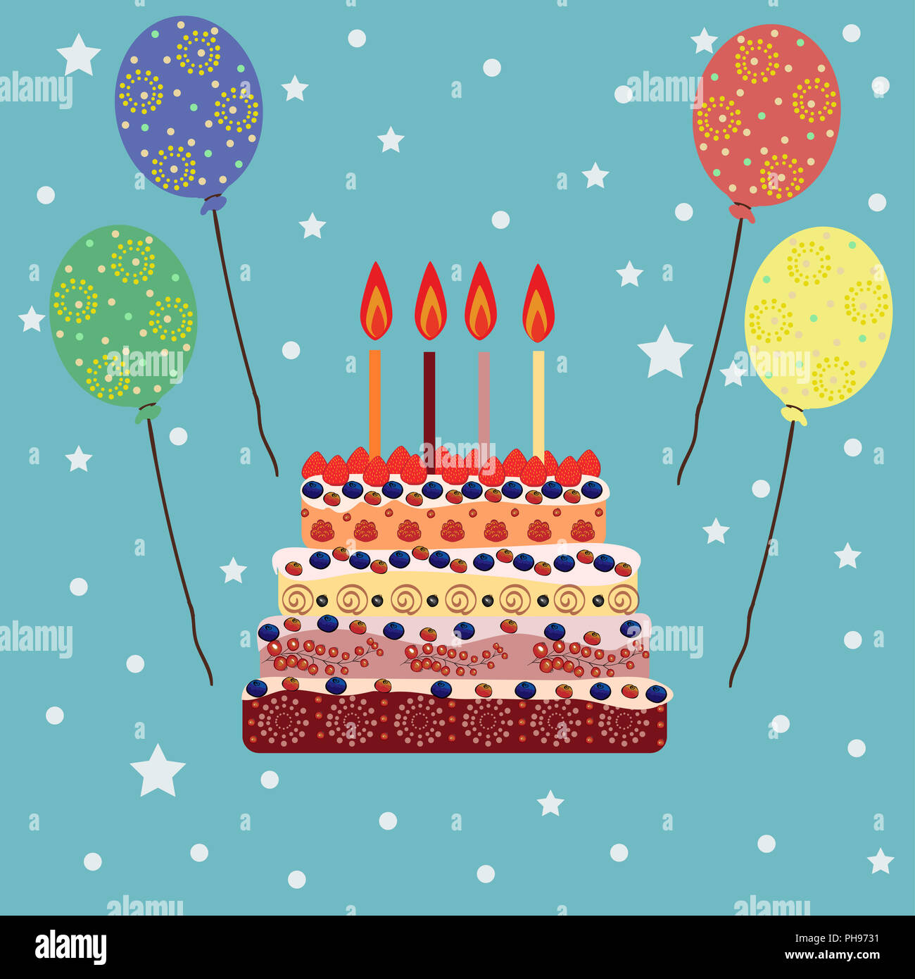 Tarta de Cumpleaños con cuatro velas. Cuatro años Fotografía de stock -  Alamy