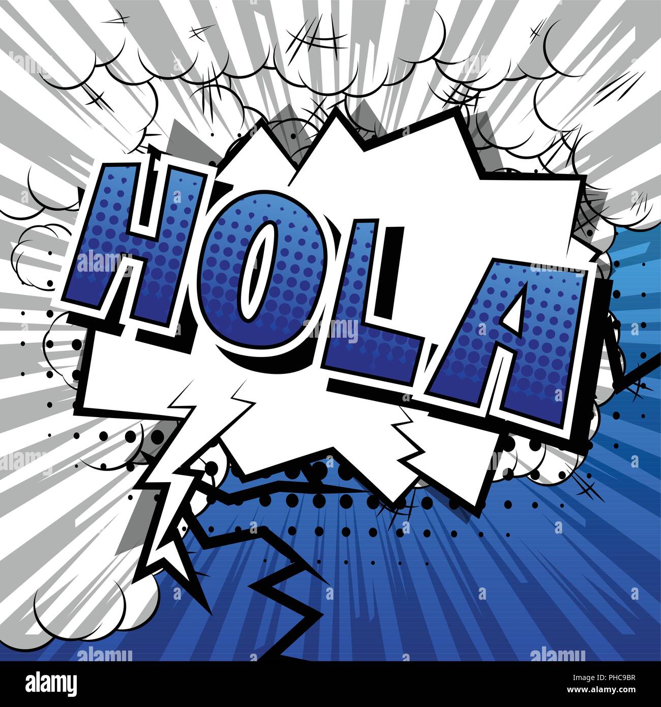 Hola hola (en español) - Vector estilo cómic ilustrado frase Imagen Vector  de stock - Alamy