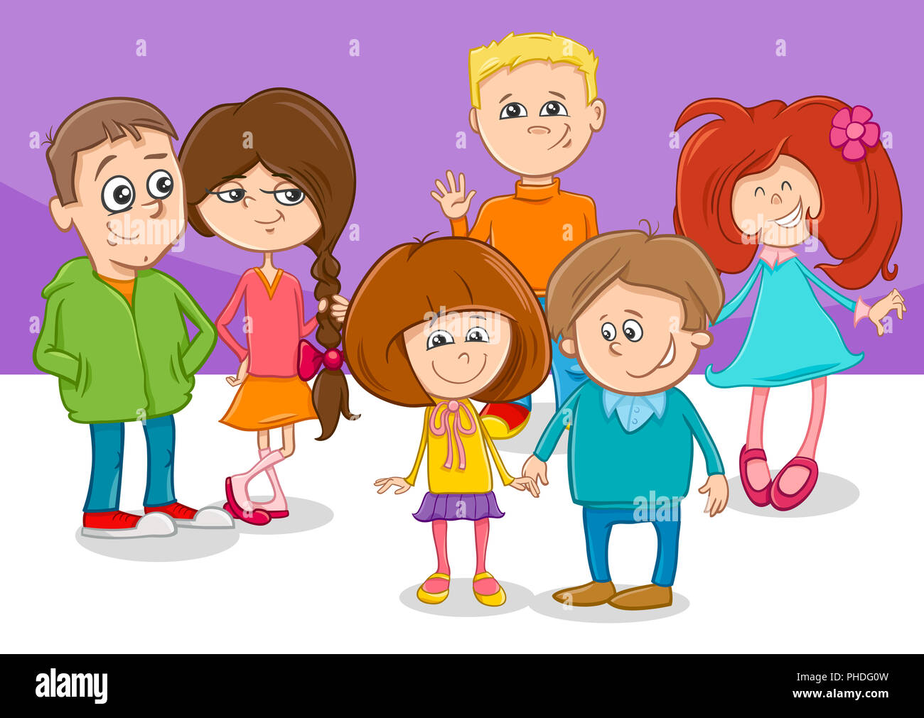 Los niños amigos del grupo de personajes de dibujos animados Fotografía de  stock - Alamy