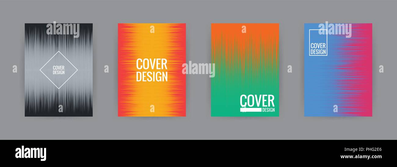 Conjunto de cubierta de la plantilla de diseño de fondo ilustración vectorial. Medios tonos coloridos efecto de gradiente gris, negro, rojo, amarillo, verde, naranja, hot pink y b Ilustración del Vector