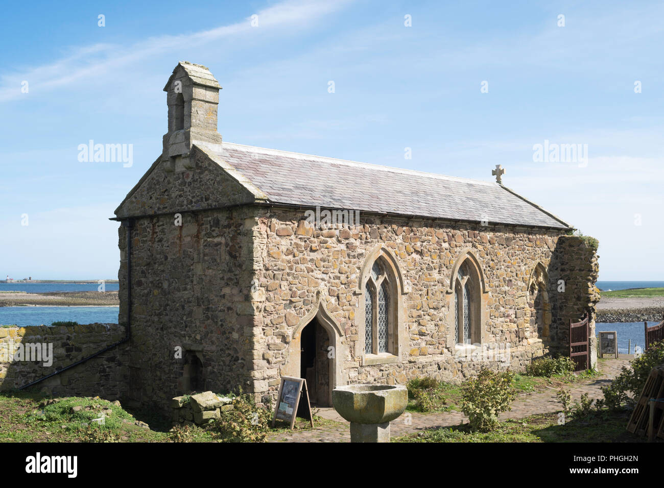 La Capilla de St Cuthbert, Inner Farne, Islas Farne, Northumberland, Inglaterra, Reino Unido. Foto de stock