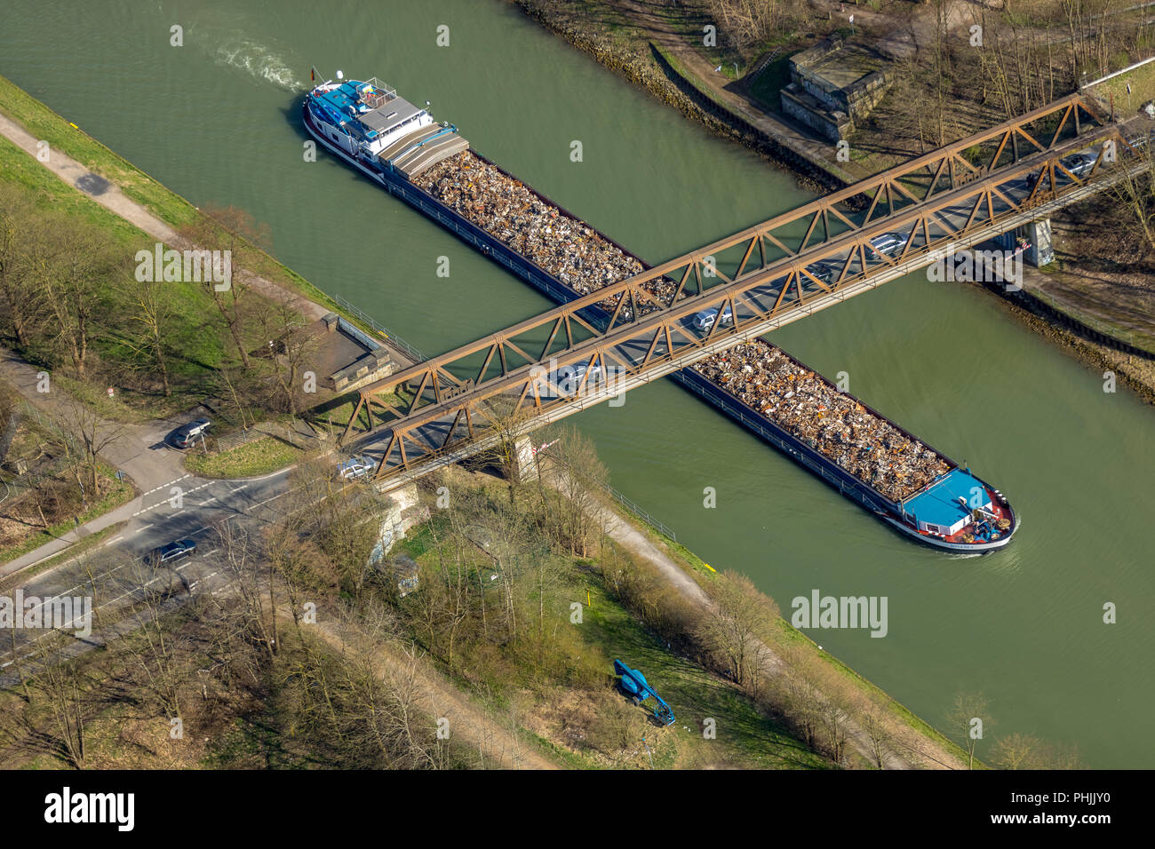 Puente improvisado, el puente sobre el Canal Wesel-Datteln cerca de Hünxe Krudenburg en NRW. Hünxe, área de Ruhr, Renania del Norte-Westfalia, Alemania, Hünxe, DEU, Foto de stock