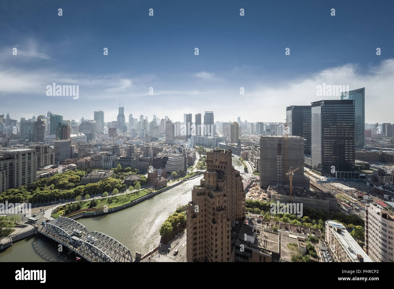 El paisaje urbano de Shanghai, un alto ángulo de visualización Foto de stock