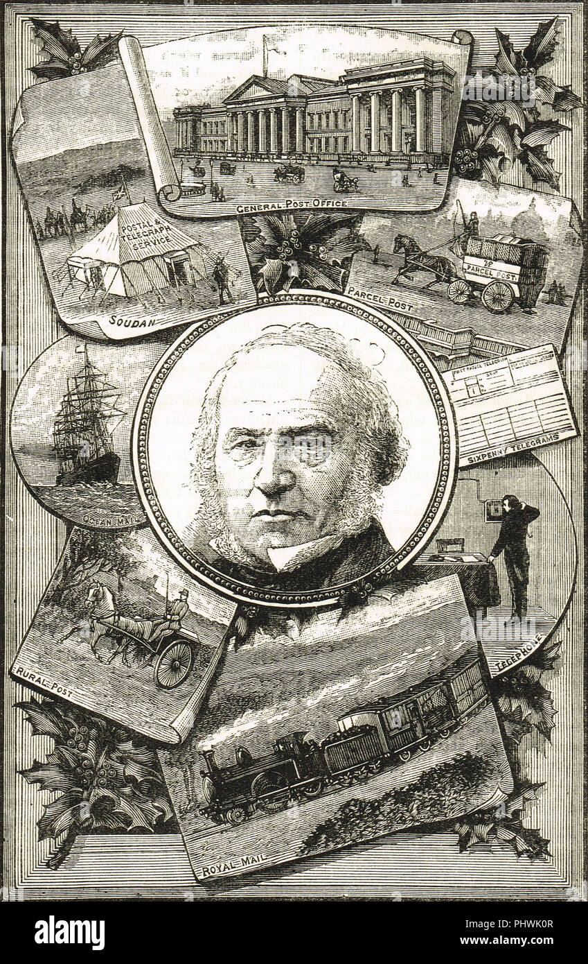 Jubileo de la Penny Post ilustración de 1890 para celebrar los 50 años del uniforme Penny Post Foto de stock