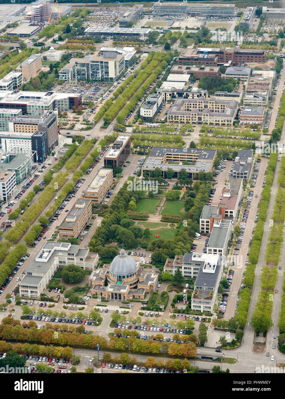 Una vista aérea del centro de la ciudad de Milton Keynes, Sudeste de Inglaterra, Reino Unido. Foto de stock