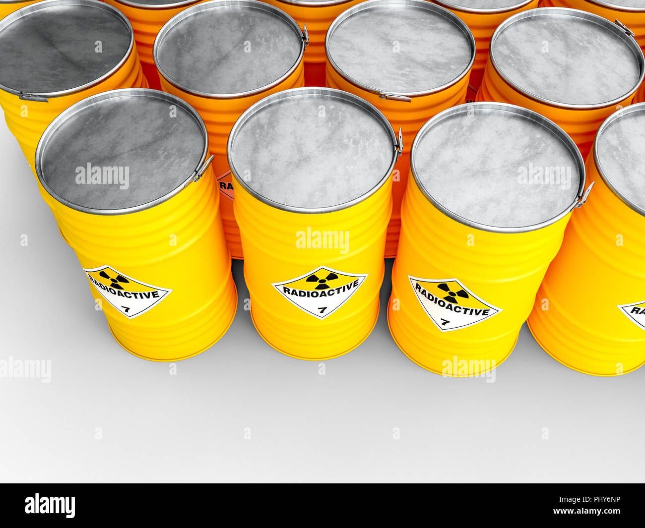 Barril amarillo radiactivo 3D rendering imagen Foto de stock