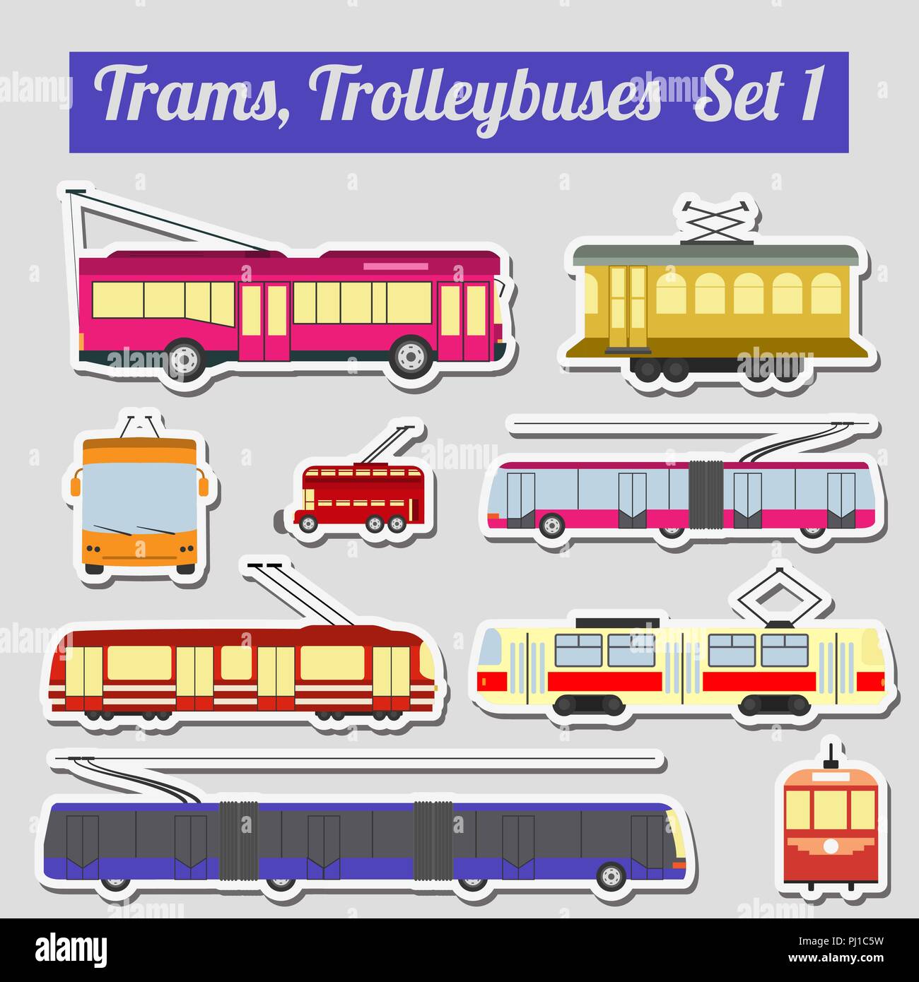 Conjunto de elementos de tranvías y trolebuses para crear sus propios mapas o infografías. Ilustración vectorial Ilustración del Vector