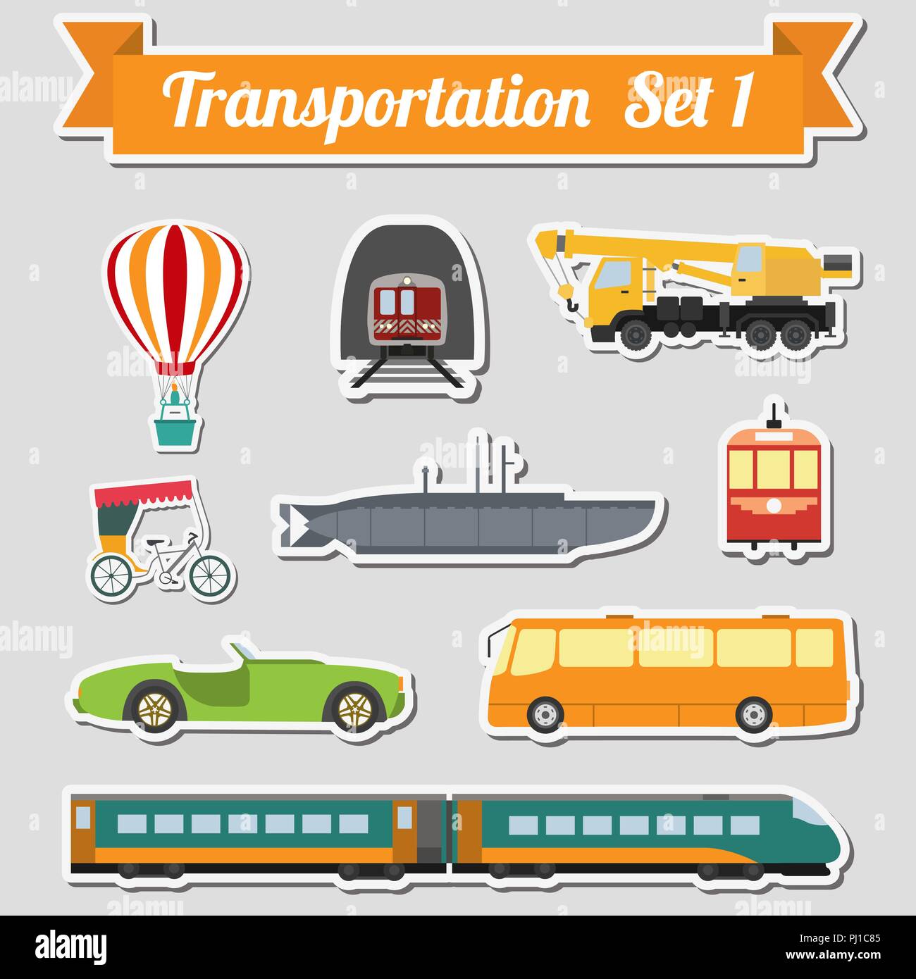 Conjunto de todos los tipos de transporte para crear tus propios iconos infografía o mapas. Agua, carreteras, urbanas, aire, carga y transporte público. Ilustración del Vector