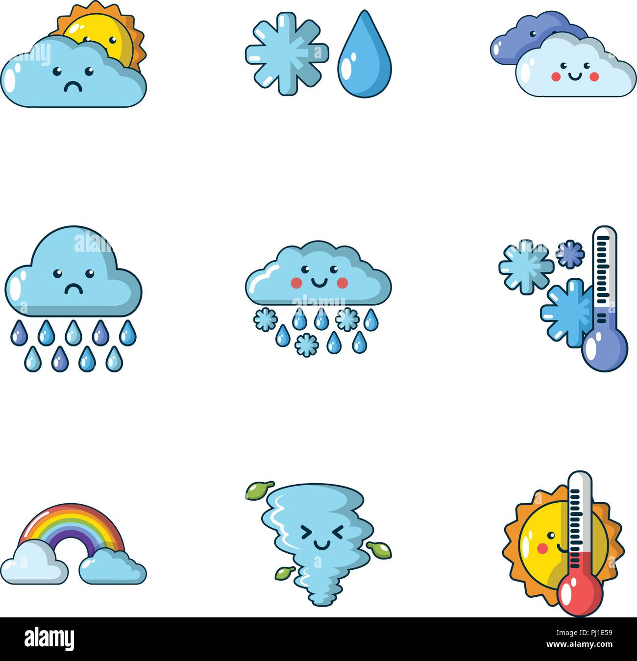 El clima húmedo, conjunto de iconos de estilo de dibujos animados Imagen Vector de stock - Alamy