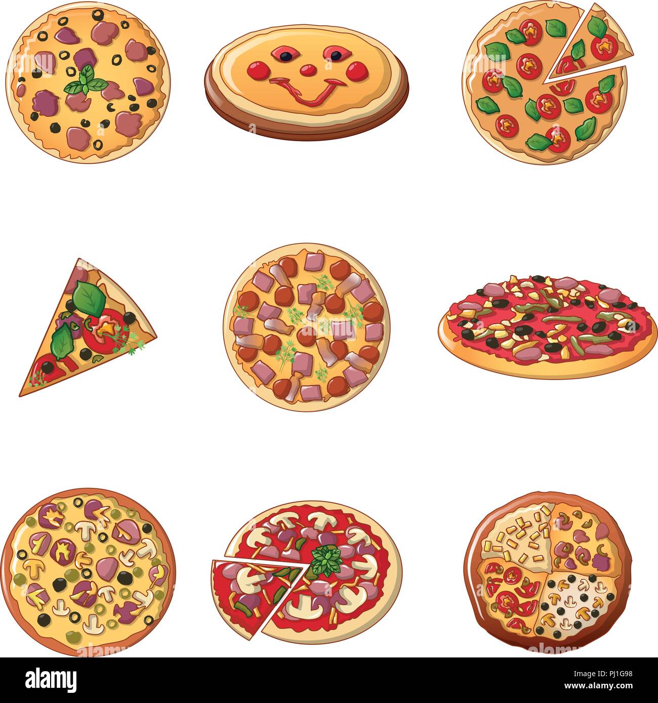 Pizza, conjunto de iconos de estilo de dibujos animados Imagen Vector de  stock - Alamy