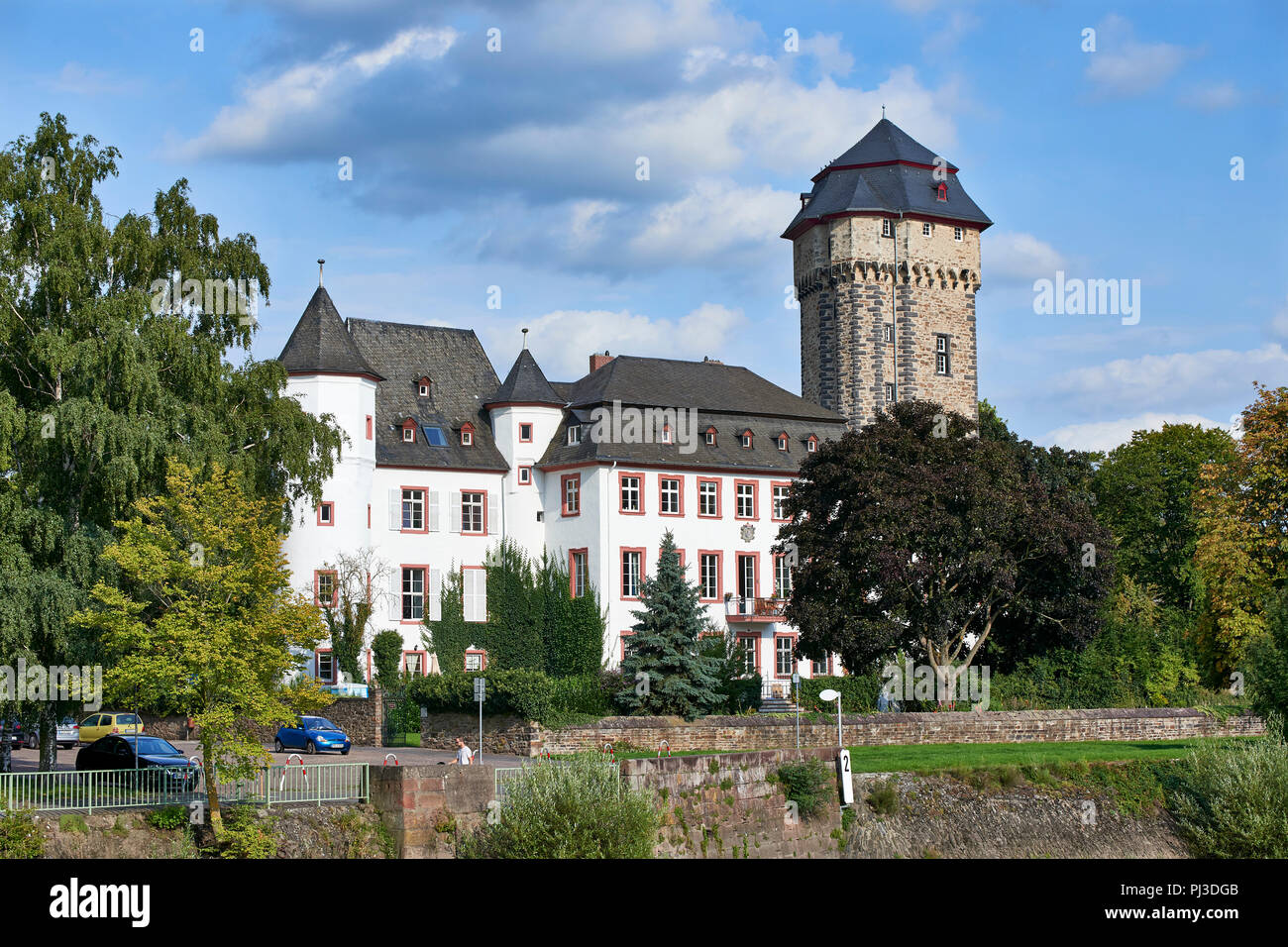 Martinsschloss (privado), Lahnstein, del río Rin en Alemania, Foto de stock