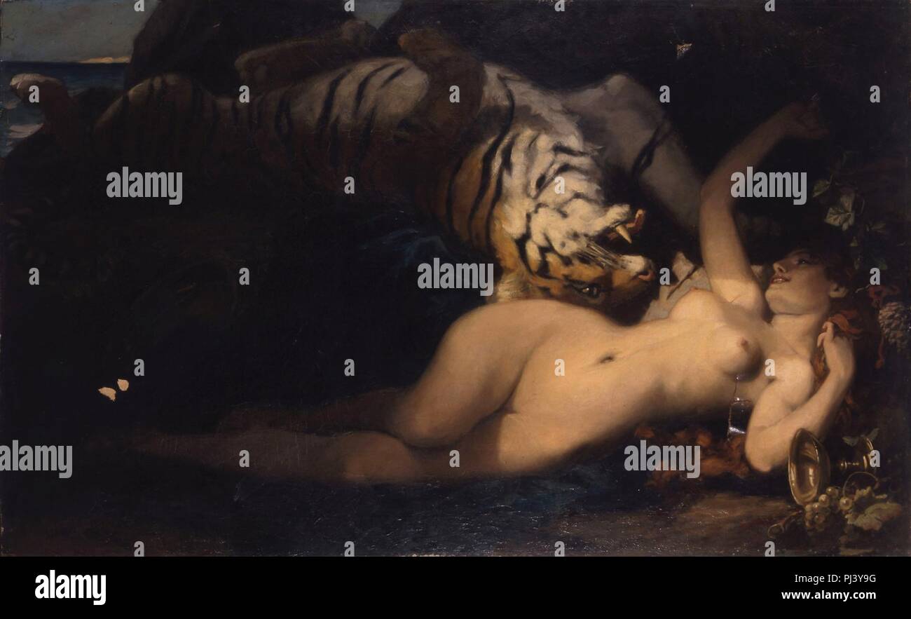 Bacchante jouant avec un tigre - V Brun - Musée d'art et d'histoire de Saint-Brieuc, DOC 61b. Foto de stock