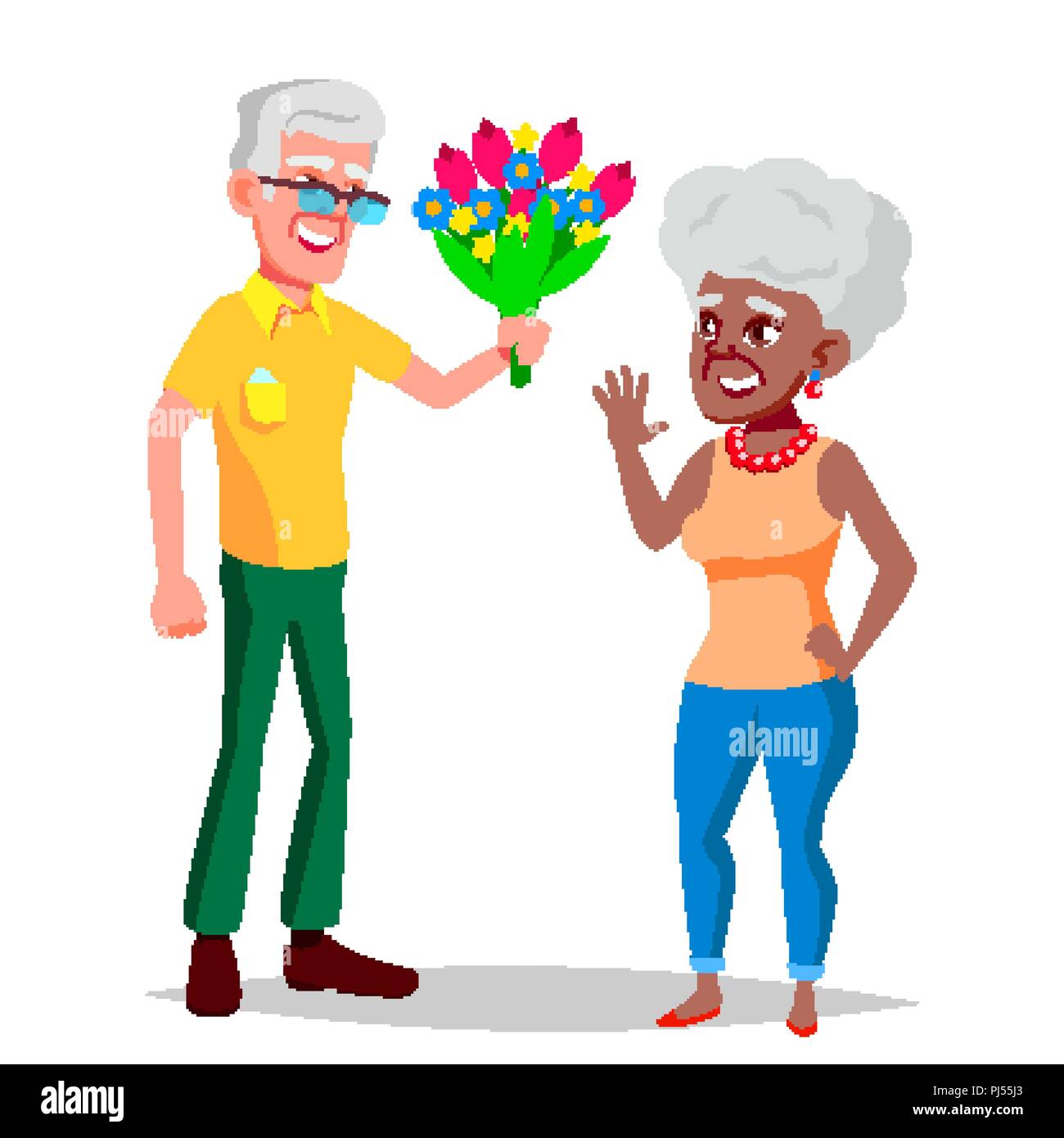 Pareja De Ancianos Vector El Abuelo Y La Abuela Enfrentar Las Emociones Las Personas Felices