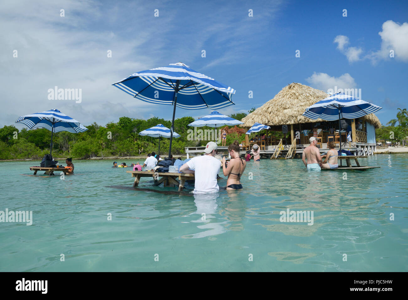 Palapa Bar Belice, Playa del Secreto, Ambergris Caye Foto de stock