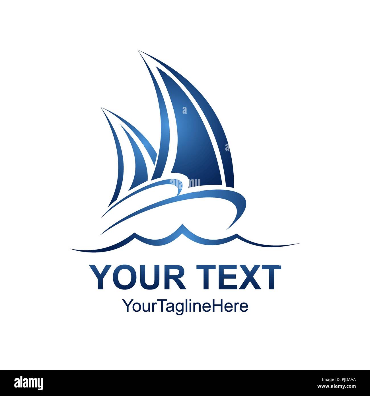 Buque con velas sobre las olas. Logotipo para una empresa de viajes, deportes acuáticos y el yacht club Ilustración del Vector