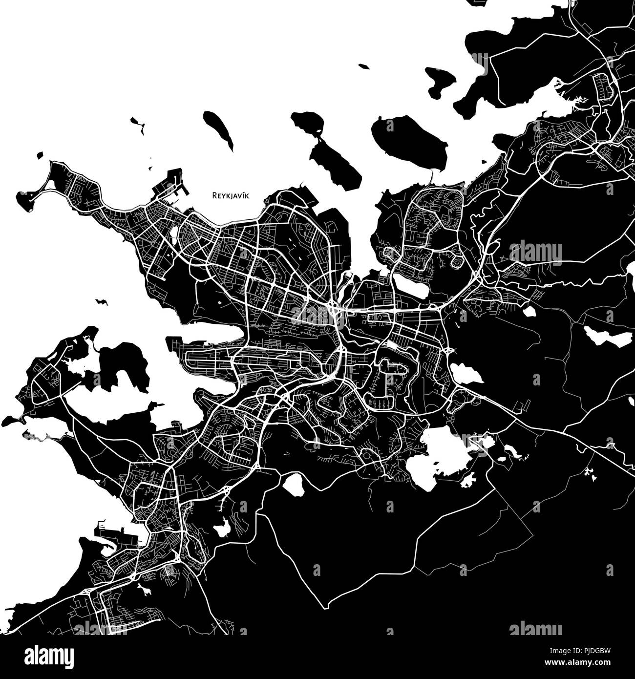 Mapa de la zona de Reykjavik, Iceland. Fondo oscuro versión para infografía y proyectos de comercialización. Ilustración del Vector