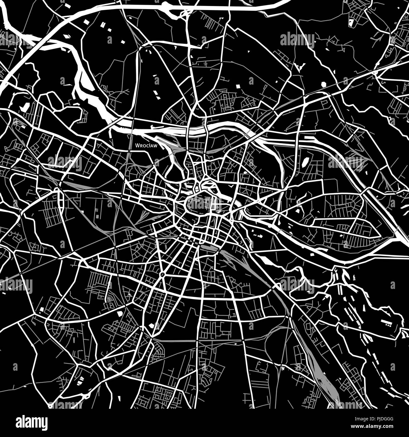 Mapa De La Zona De Wroclaw Polonia Fondo Oscuro Versión Para Infografía Y Proyectos De 2007