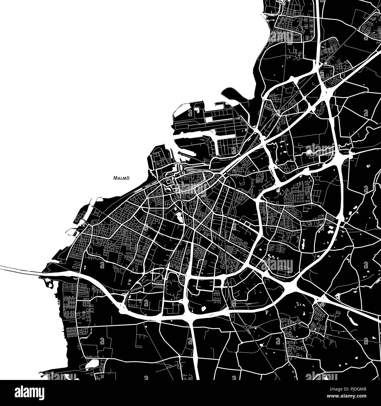 Mapa de la zona de Gotemburgo, Suecia. Fondo oscuro versión para