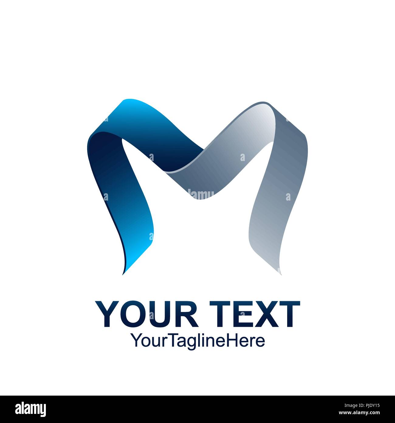 Letra Inicial M Logo Plantilla Color Azul Cinta Gris Para
