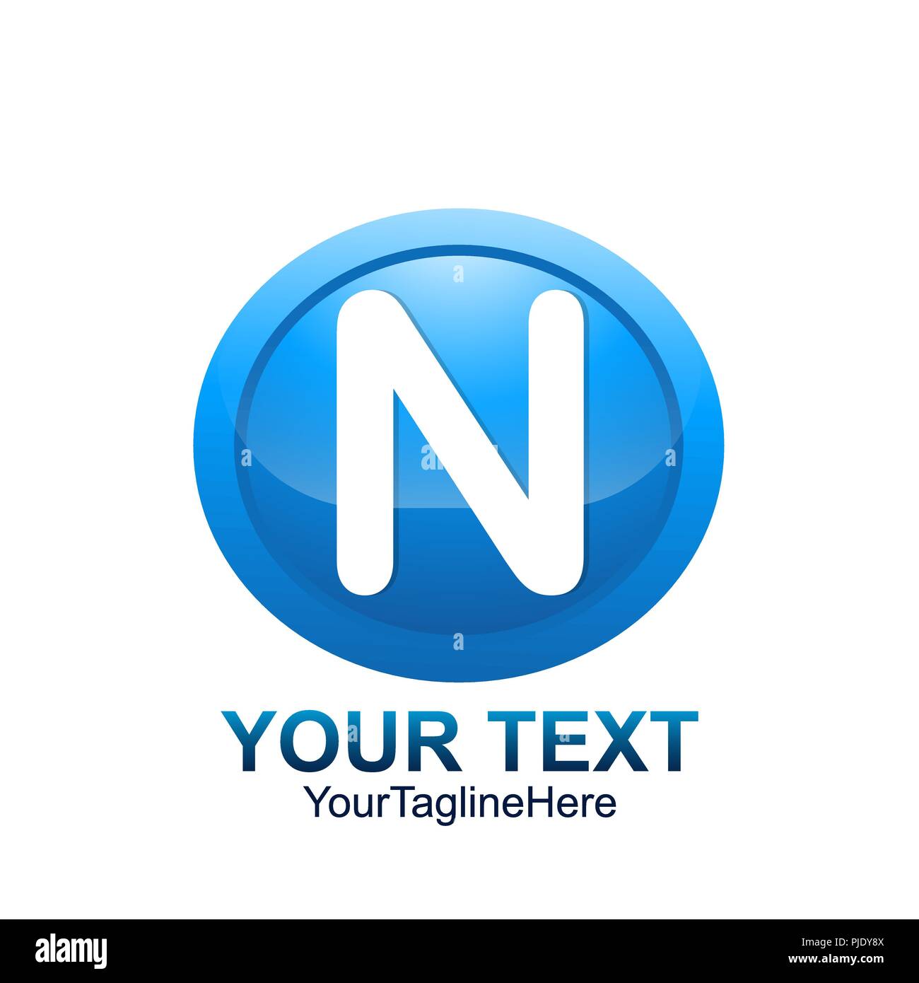 Letra Inicial N Logo Plantilla Diseño Circular De Color Azul